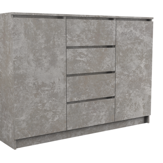 Talpi dviejų durų komoda su 4 stalčiais