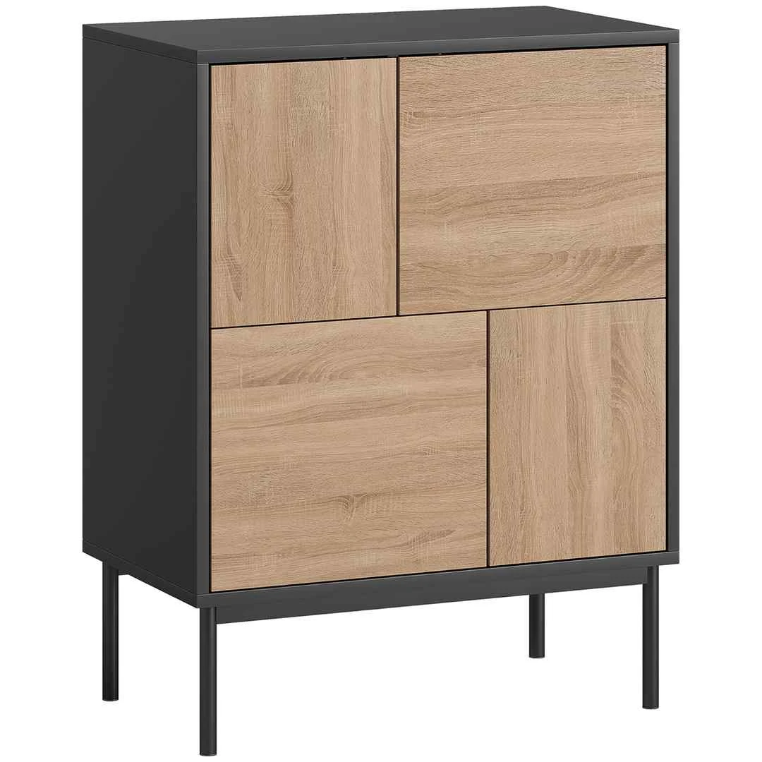 Komoda, 4 skyriai, Juoda, 60 × 78 × 35 cm - Komodos, šoninės spintelės