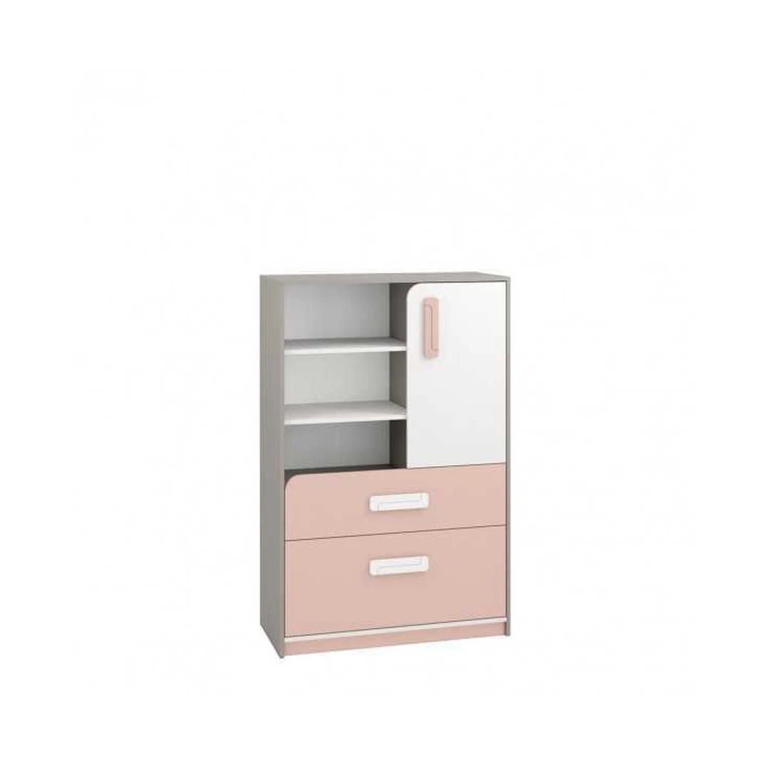 Elegantiškos pilkos ir baltos spintos su rausva pudra