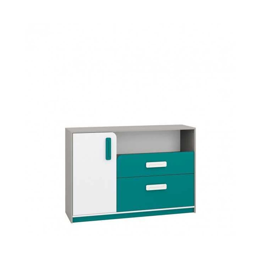 Pilka platina ir balta spintelė su jūrų atspalviu