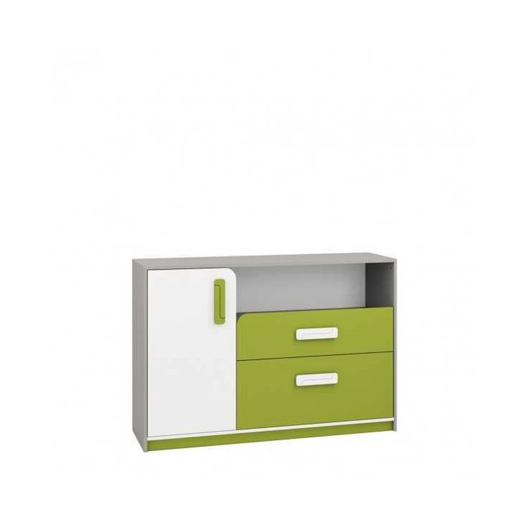 Moderni spintelė su pasukamomis durimis ir stalčiais