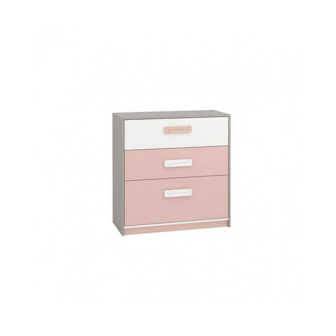 Pilka platina / balta + rausva pudra spalvos komoda