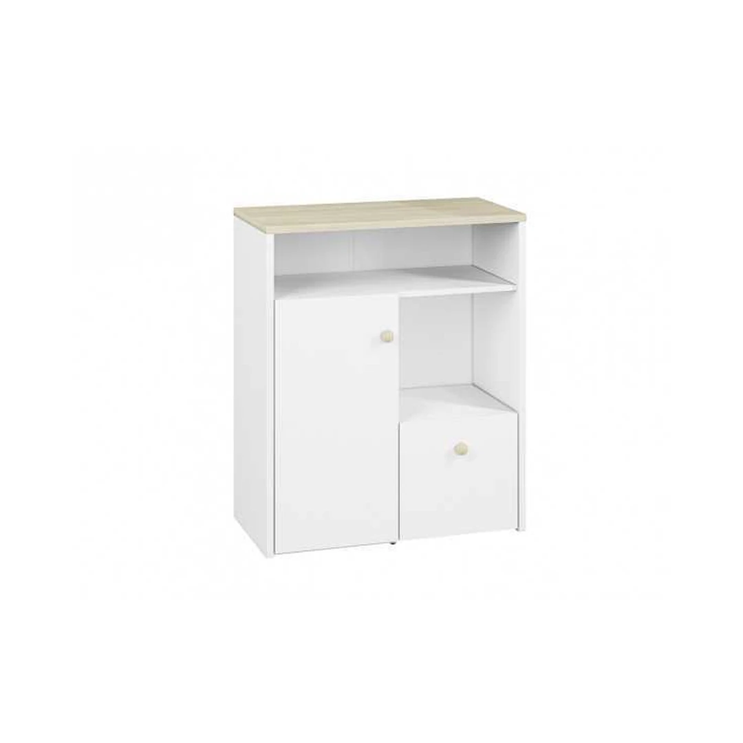 Moderni komoda su pasukamomis durimis ir stalčiais