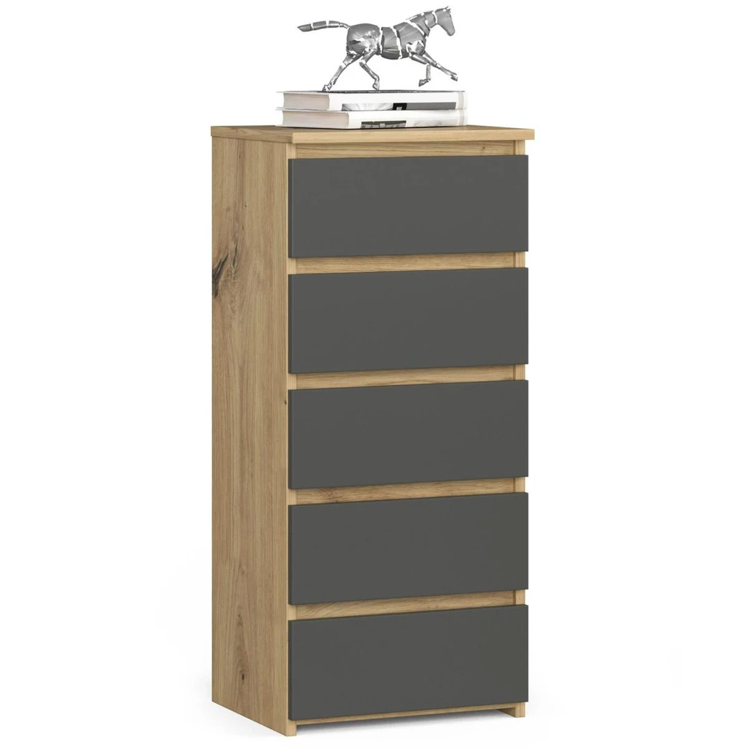 Komoda CL5, 5 stalčiai, rudos/pilkos spalvos, 40 × 92 × 35 cm - Komodos, šoninės spintelės