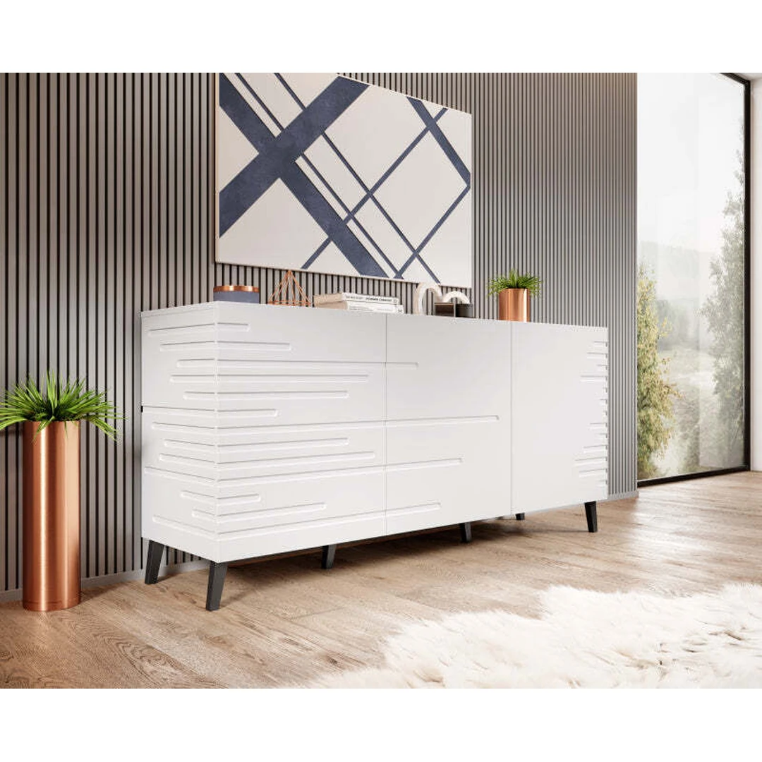 Šiuolaikiška virtuvės spinta su matiniu MDF korpusu ir pjaustytais priekiniais