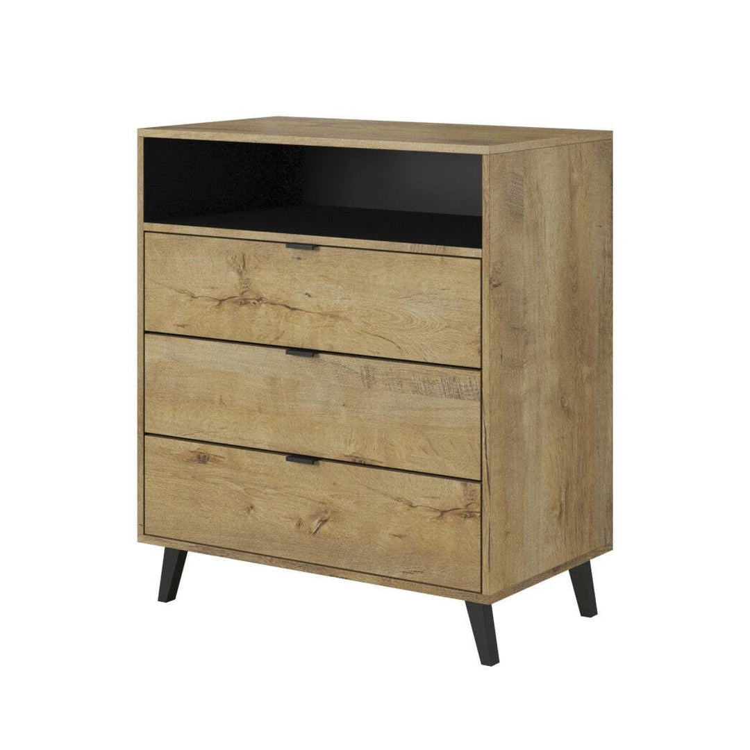 Stilinga komoda Lefkas ąžuolo ir juodos spalvos