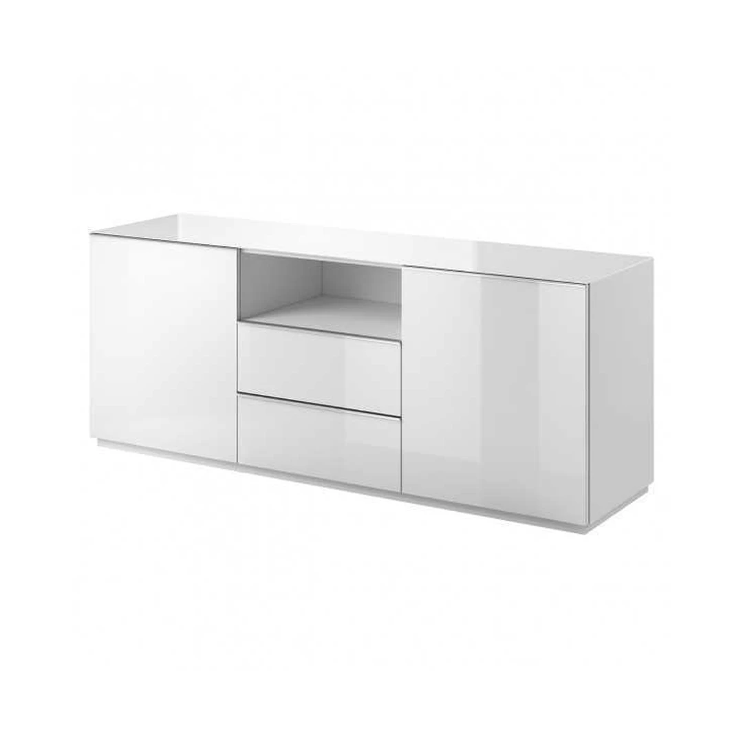 Šiuolaikiška baltos spalvos TV stendas su stiklu