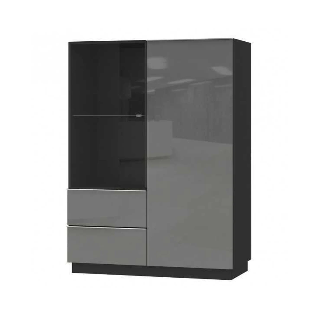 Šiuolaikiška juoda/pilka stiklo spinta su LED apšvietimu