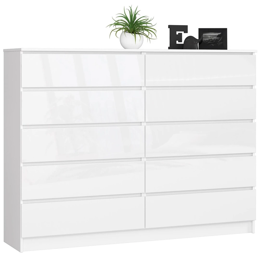 Balta blizgi komoda su laminuotu korpusu ir akrilo MDF priekinėmis dalimis