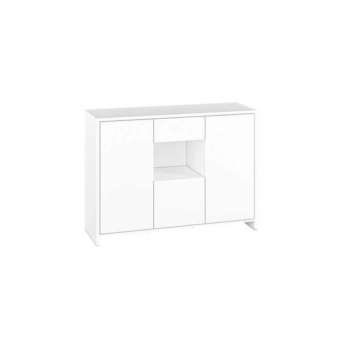 Balta spinta su pasukamomis durimis ir ištraukamais stalčiais