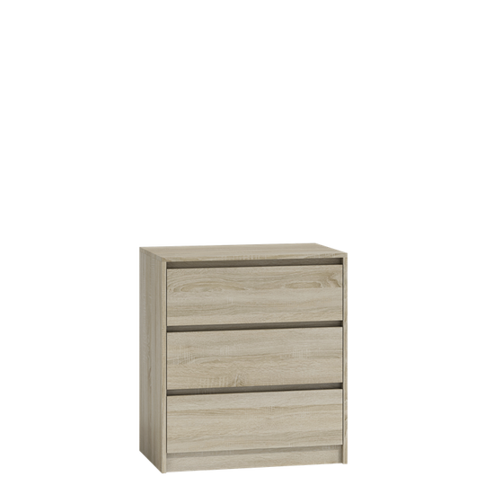 Trijų stalčių ąžuolo komoda su PVC apdaila