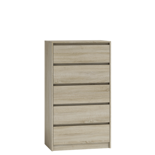 Įspūdinga 5 stalčių komoda su ąžuolo (sonoma) spalva