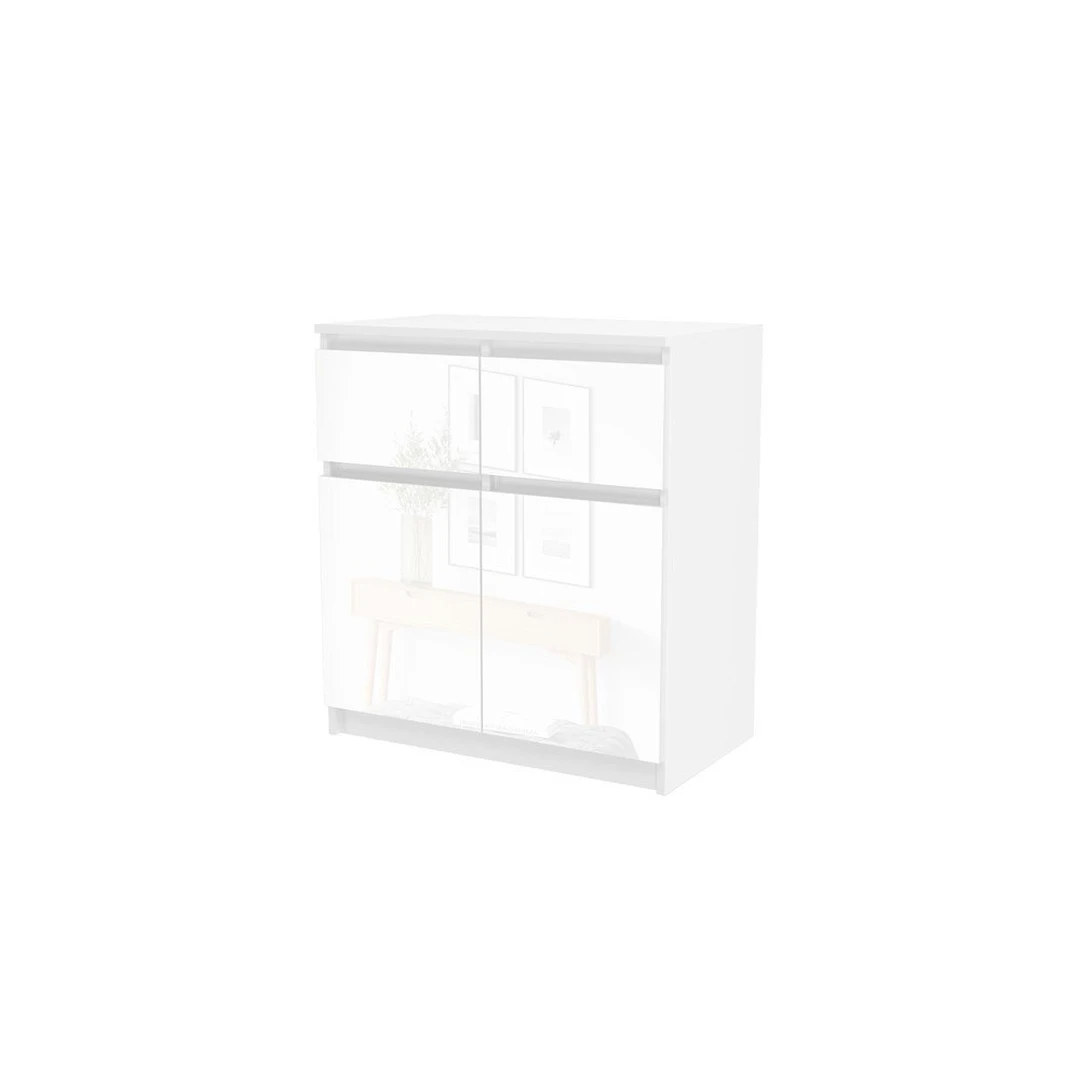 2-durų komoda su 2 stalčiais, balta matinė/blizgi