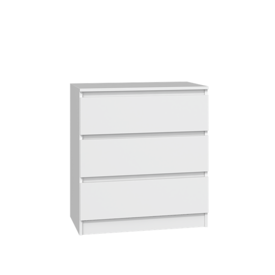 Balta trijų stalčių komoda su PVC apdaila