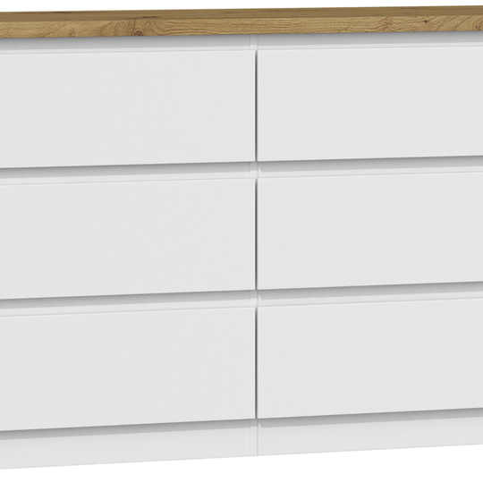 Minimalistinė 6 stalčių komoda balta/ruda