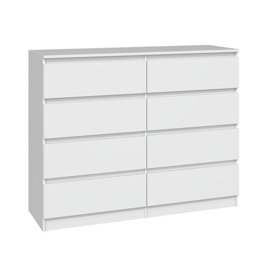 Šiuolaikiška balta 8 stalčių komoda, 120x97x40 cm