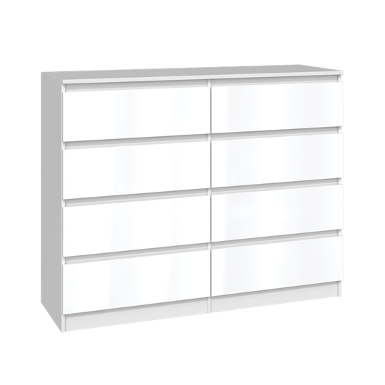 Ergonomiška 8 stalčių komoda balta spalva