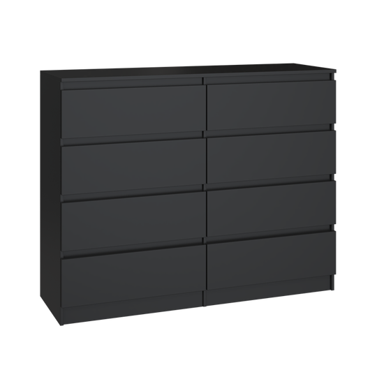 Ergonomiška 8 stalčių juoda komoda, 120x97x40 cm