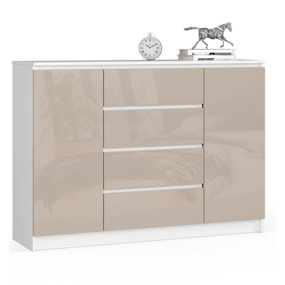 Moderni erdvi komoda su 4 stalčiais ir 2 spintelėmis