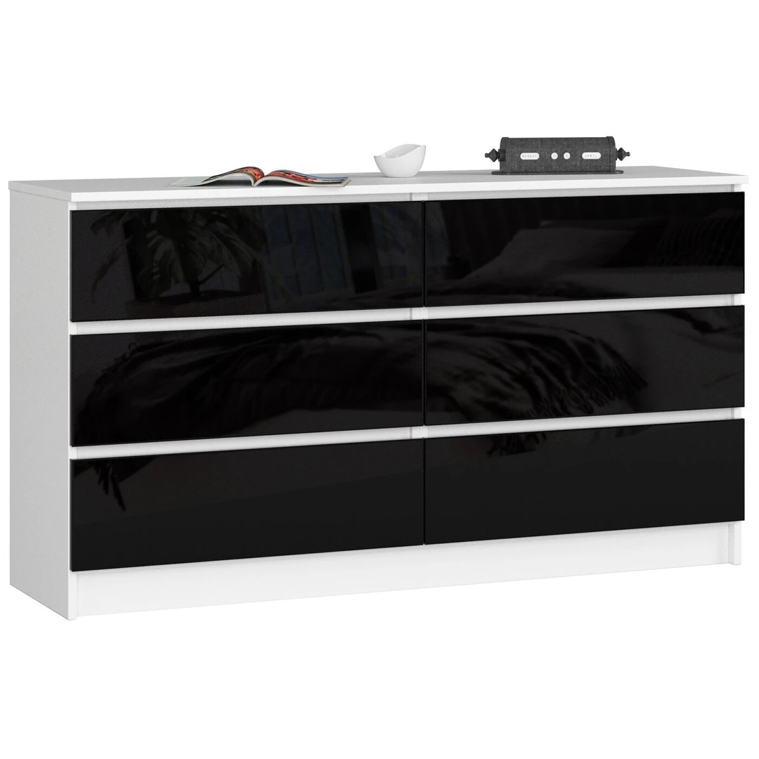 Balta komoda su juodu blizgiu akrilu