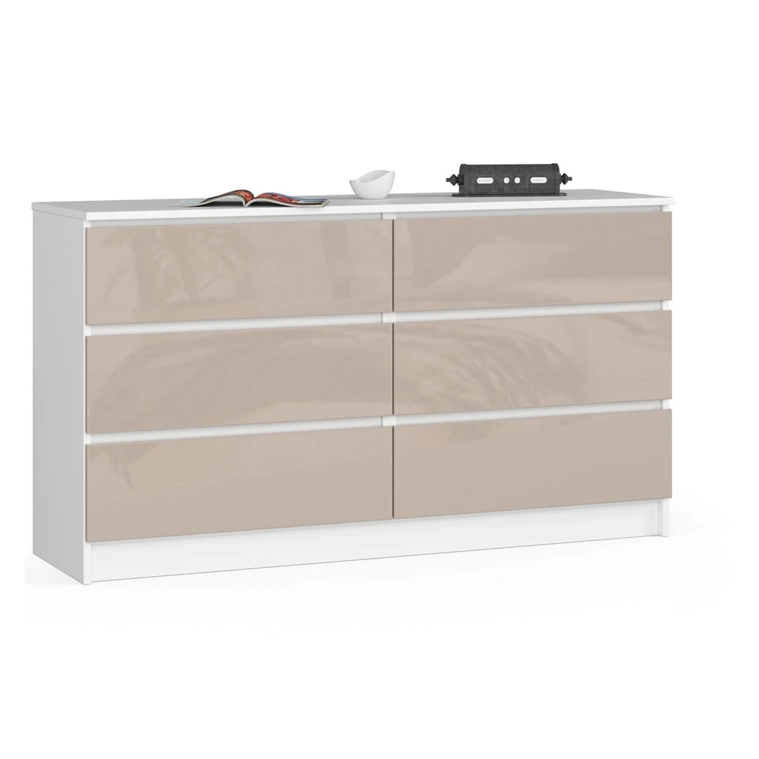 Balta laminuota komoda su blizgiu CAPPUCCINO dekoru