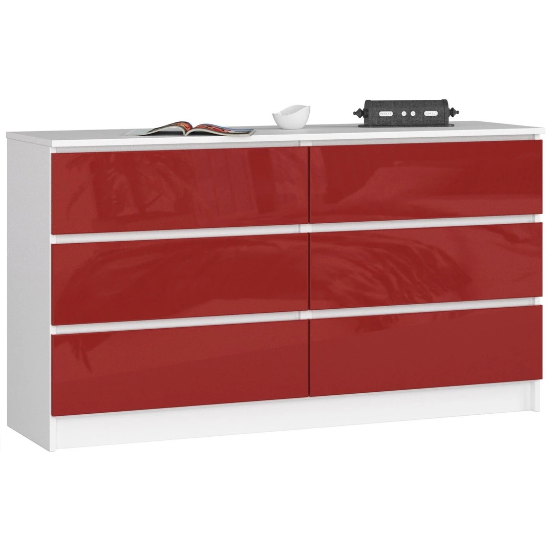 Šiuolaikinė raudona komoda su blizgiu dekoru
