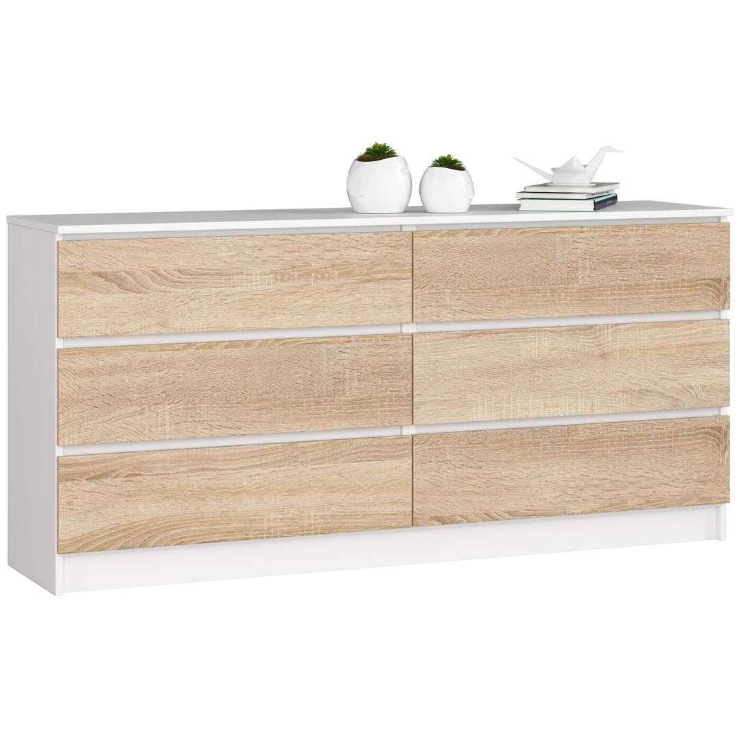 Balta komoda su 6 stalčiais – puikus sprendimas jūsų interjerui