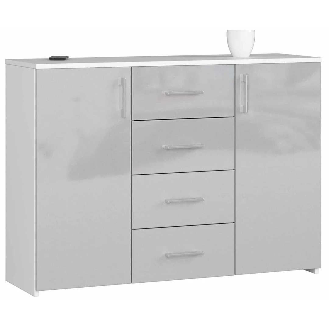 Šiuolaikiška baltos/metalo komoda K 45