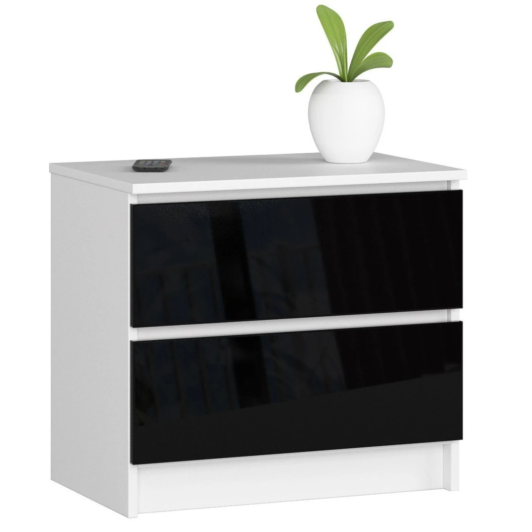 Baltos laminuotos komodos su blizgiais MDF fasadais