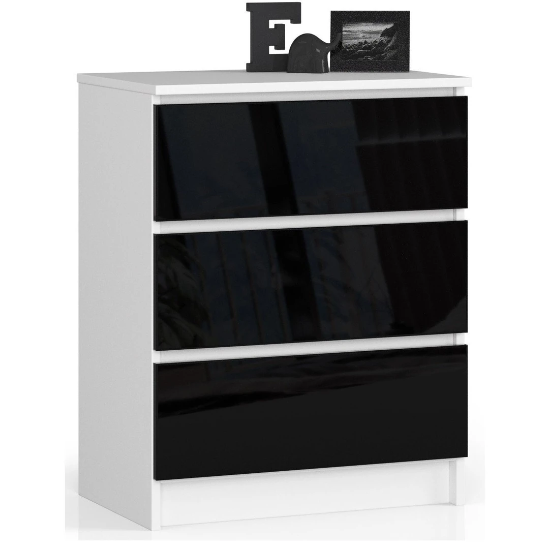 Moderni juoda komoda su akriliniu MDF priekiu