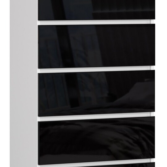 Komoda NORE K60 su 6-iais stalčiais, baltos/juodos spalvos - Komodos