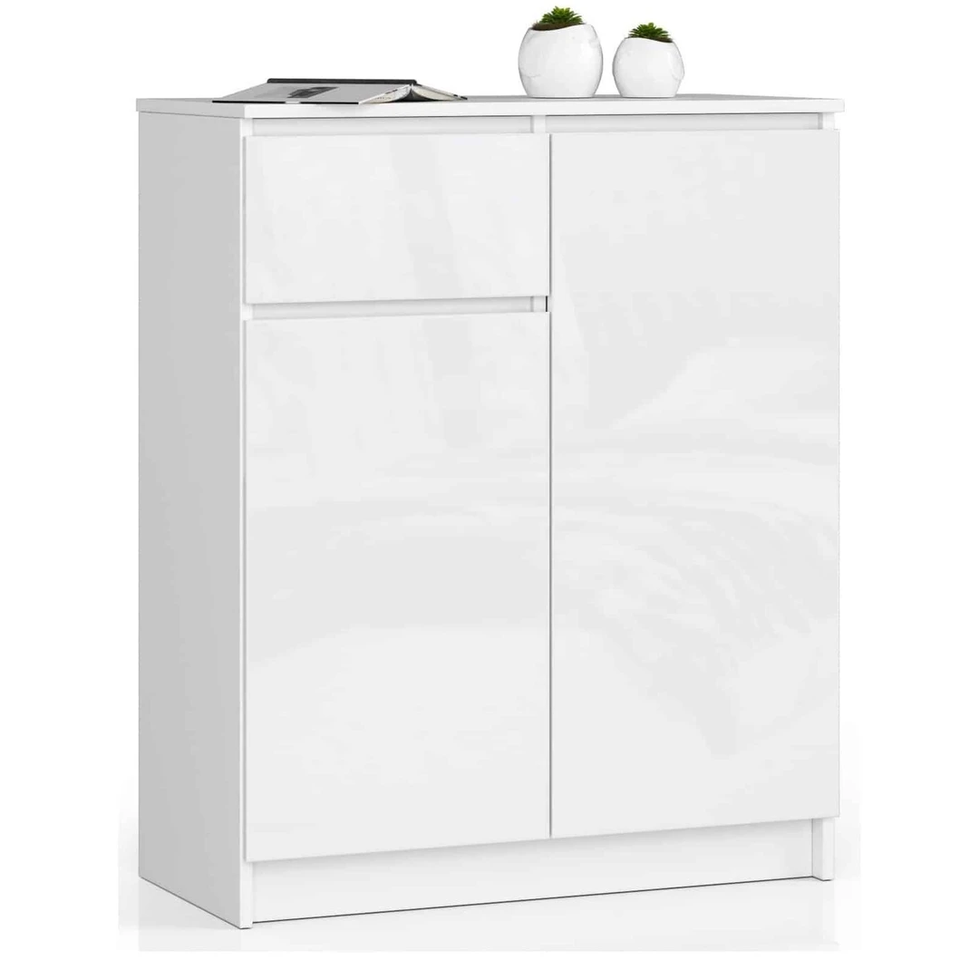 Maža balta komoda su stalčiais ir spintelėmis