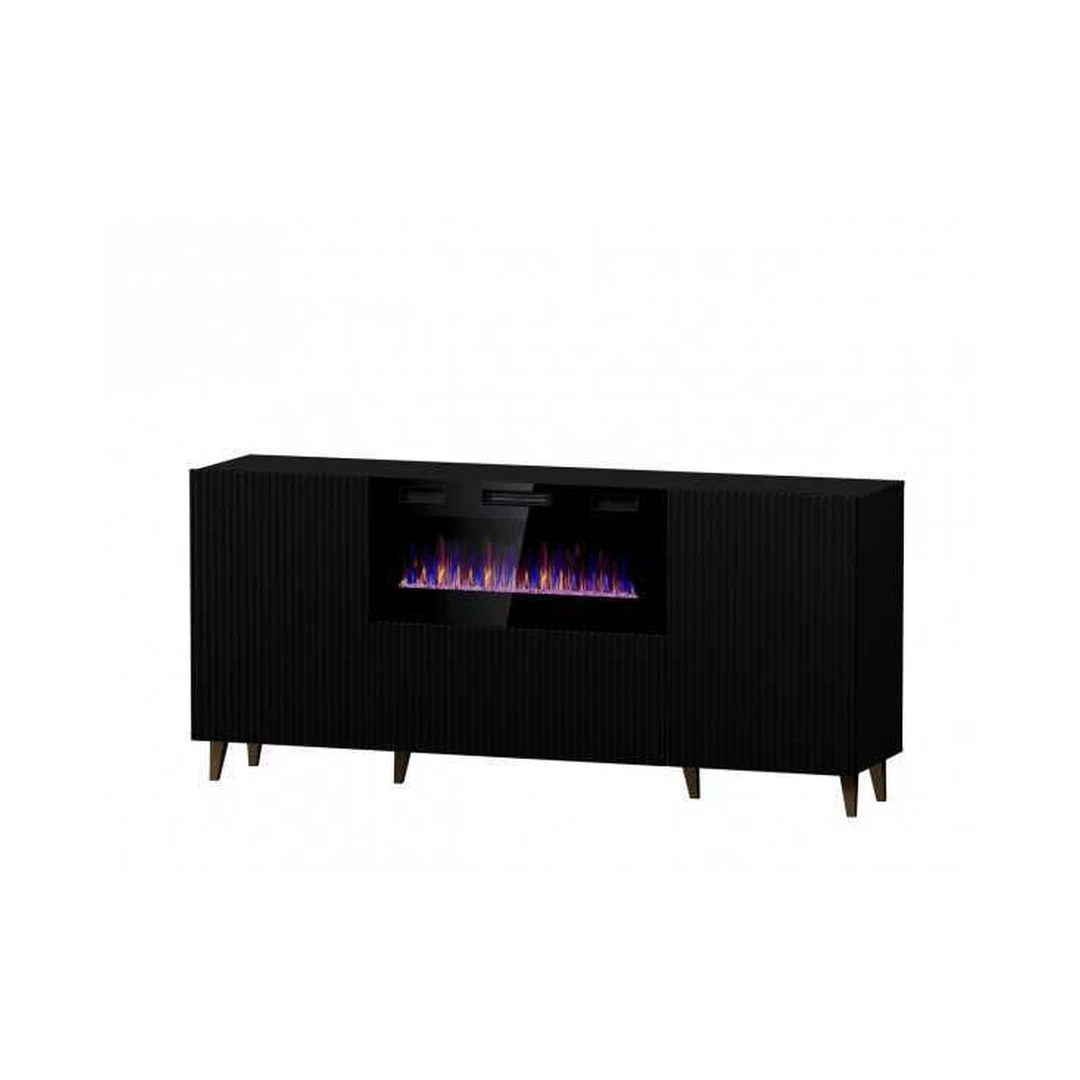 Moderni juoda komoda su auksinėmis kojomis