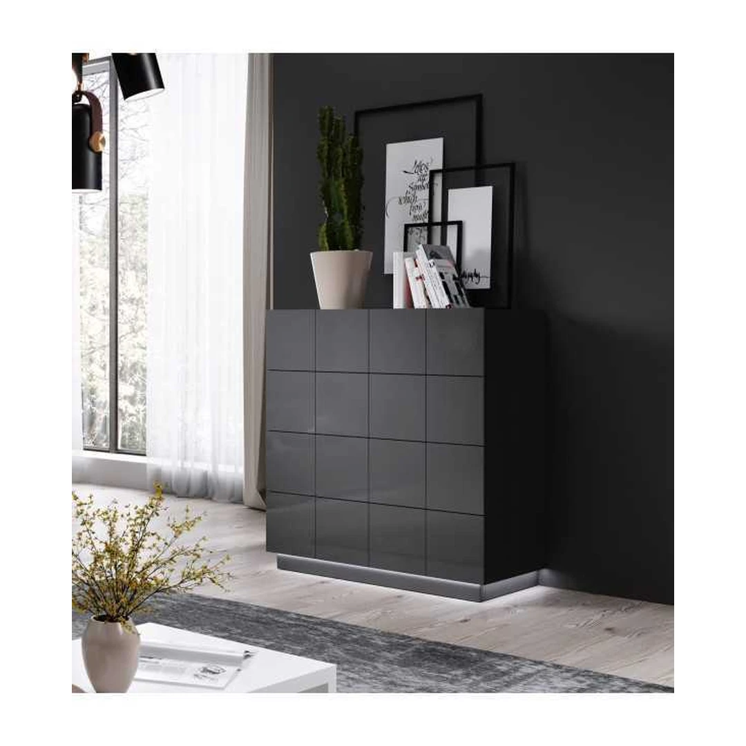 Šiuolaikiškas stalas su LED apšvietimu ir grafito blizgiu