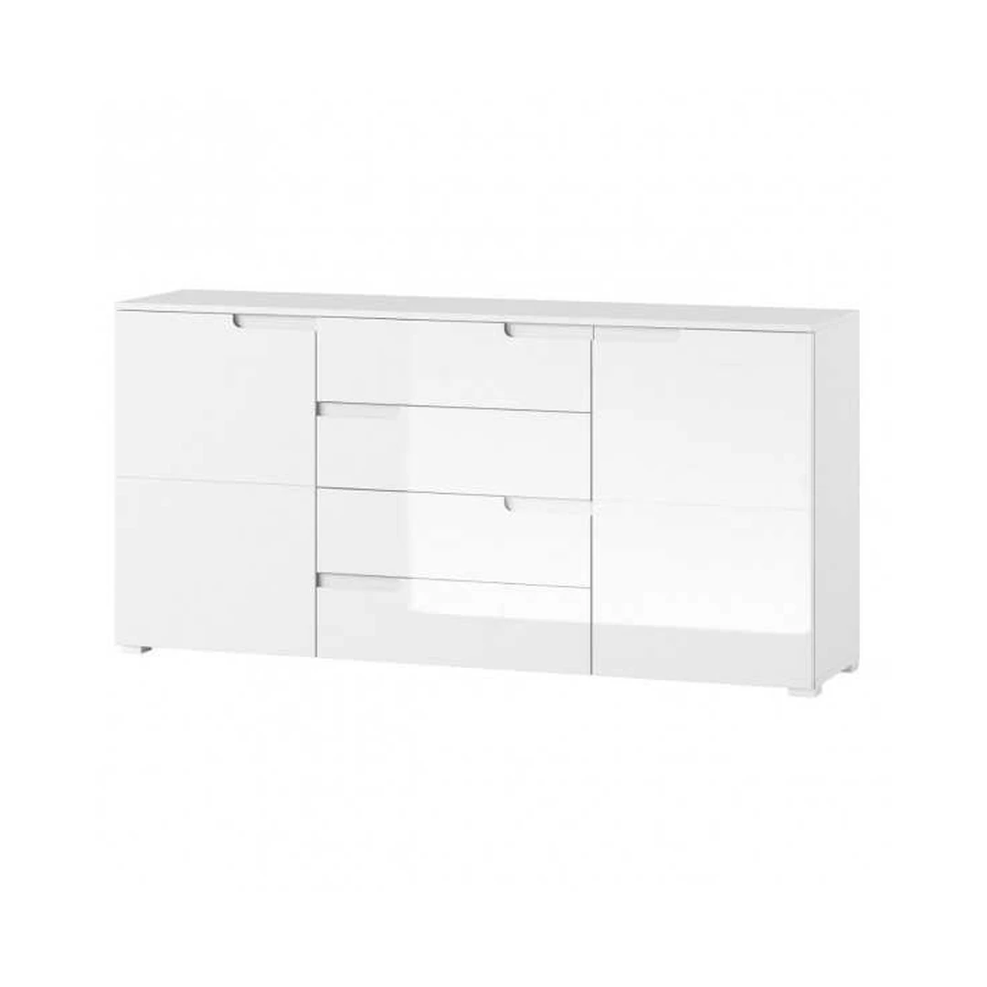 Šiuolaikiški balti spintos su pasukamomis durimis ir stalčiais