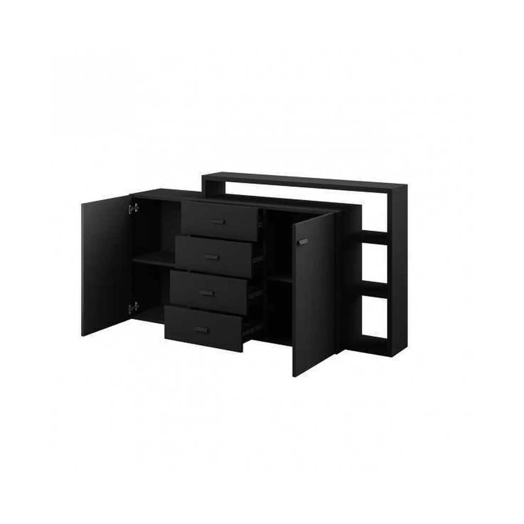 Balta komoda su 2 durimis ir 4 stalčiais