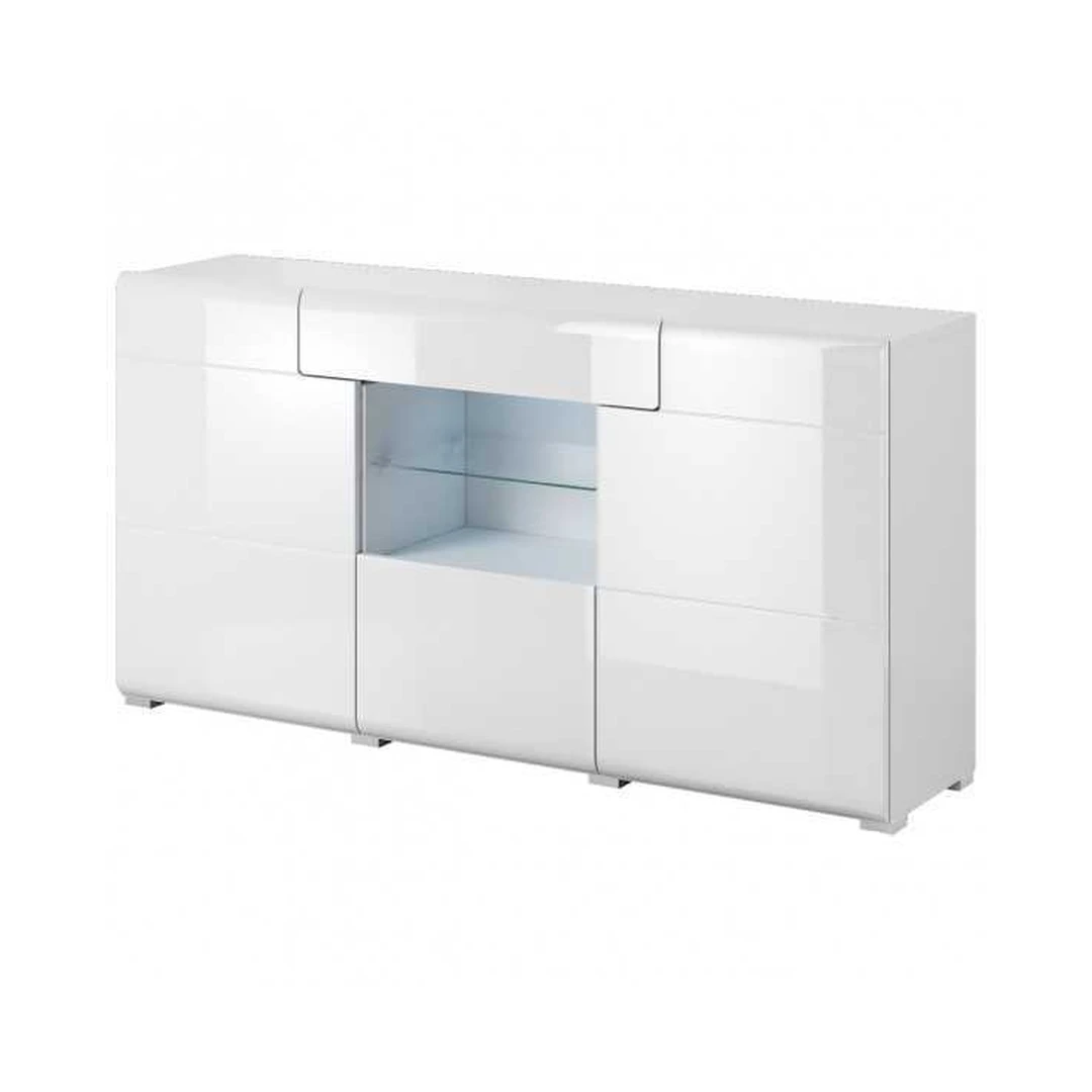 Šiuolaikiška 3 durų spinta balta su blizgiu efektu