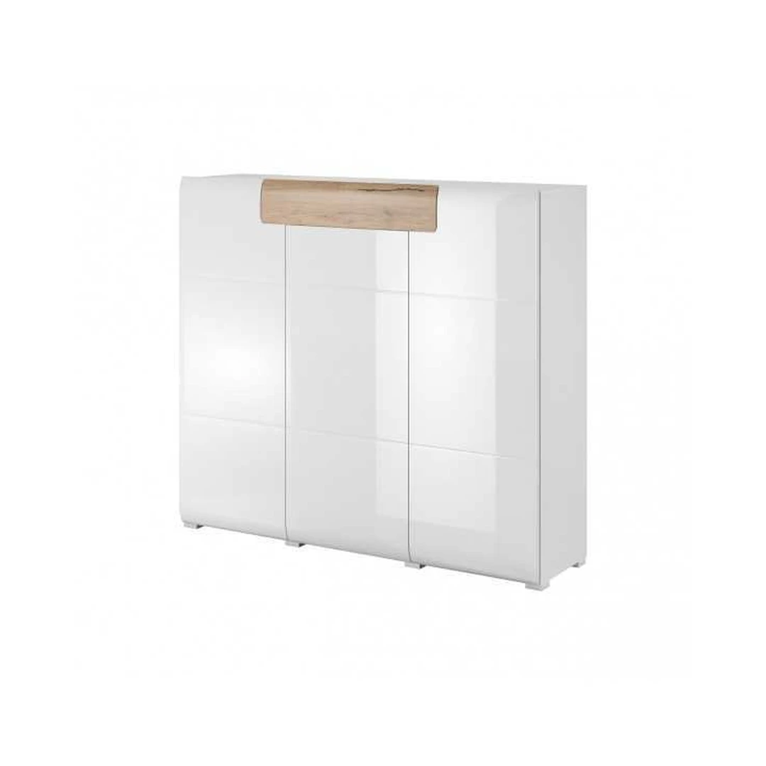 Šiuolaikiška trijų durų spinta su atidarymu paliečiant