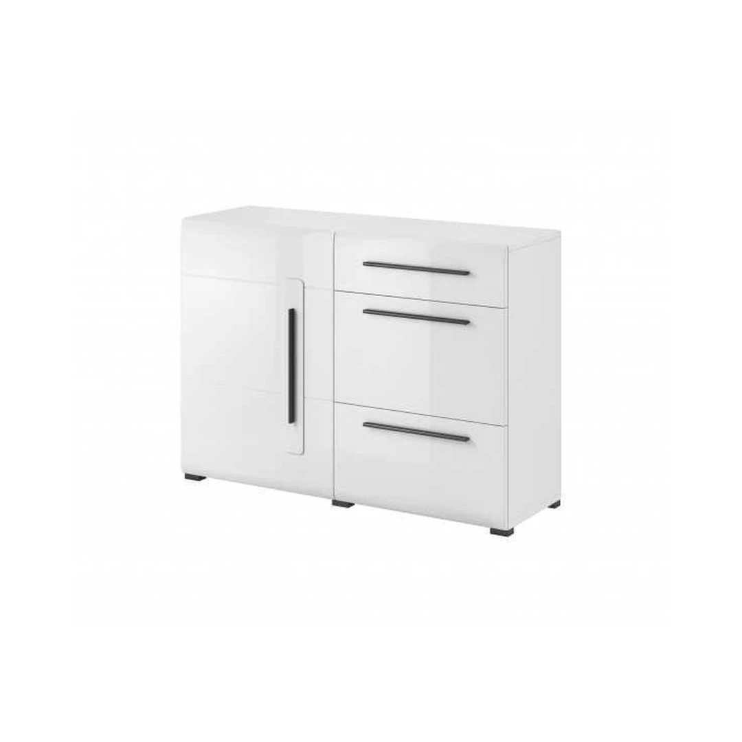 Modernus baltas spintelė su 3 stalčiais ir 1 durimis