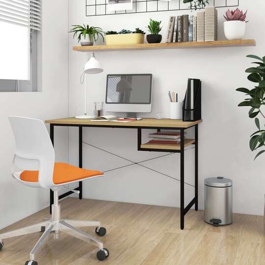 Kompiuterio stalas, juodas/ąžuolo 105x55x72cm, MDF ir metalas - Darbo stalai