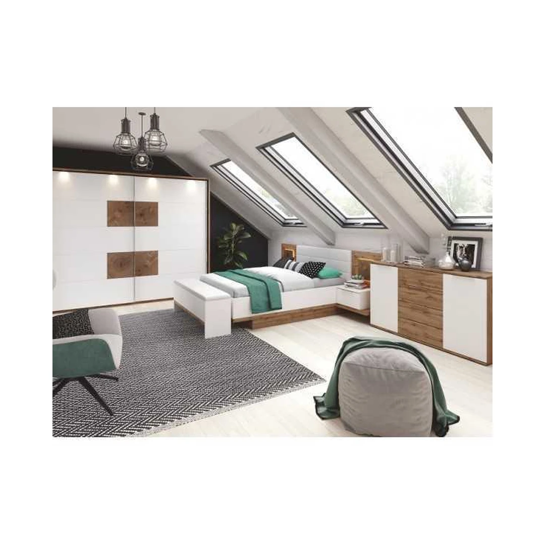 LIVOSA miegamojo komplektas su apšvietimu ir chromuotais rankenėlėmis