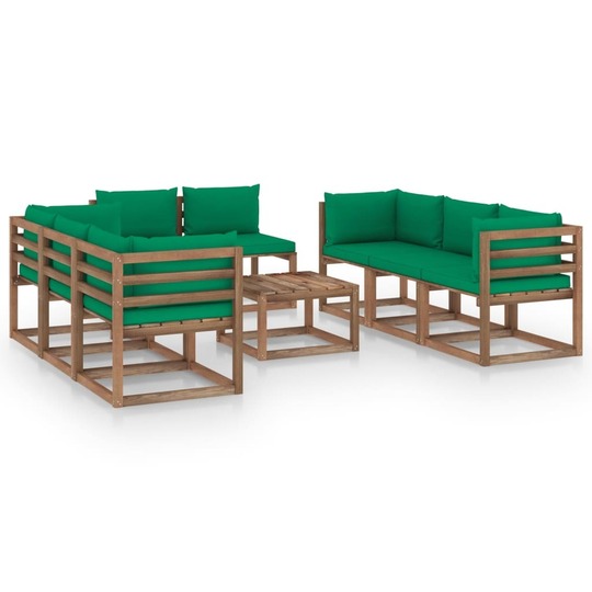 Komplektas su žaliomis pagalvėlėmis, 9 dalių - Lauko baldų komplektai