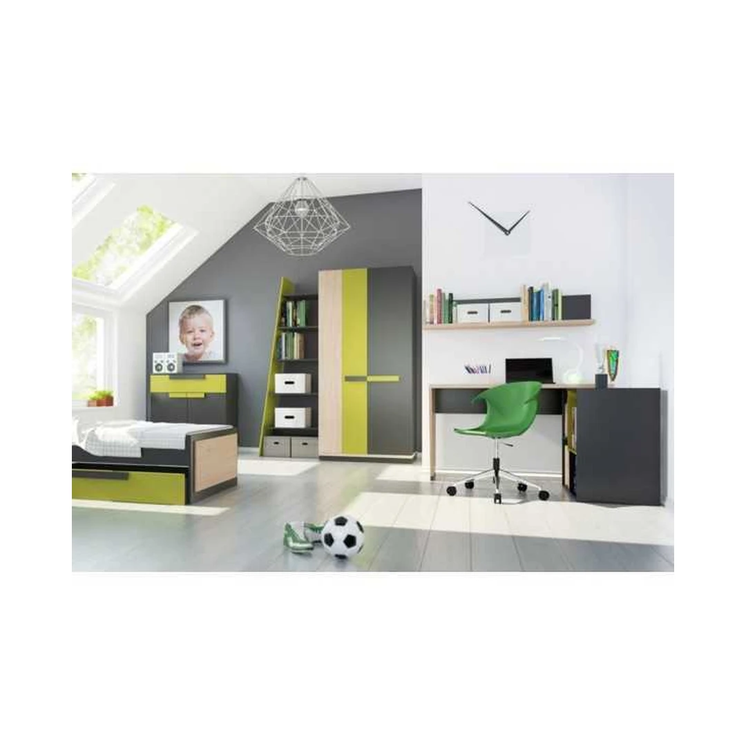 Moderni WAWA miegamojo komplekto kolekcija grafitas, žalia ir šviesus ąžuolas