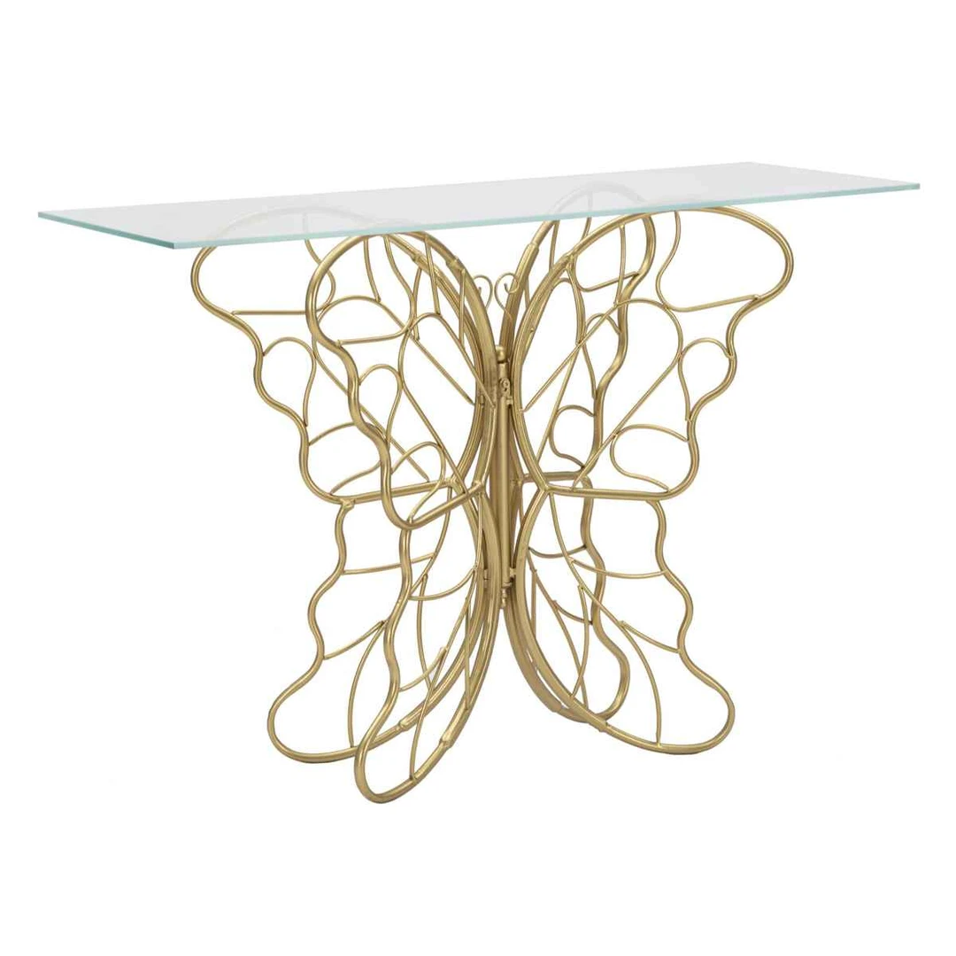 Konsolinis stalas Butterfly, Auksinės spalvos, 110 × 76 × 40 cm - Konsolės