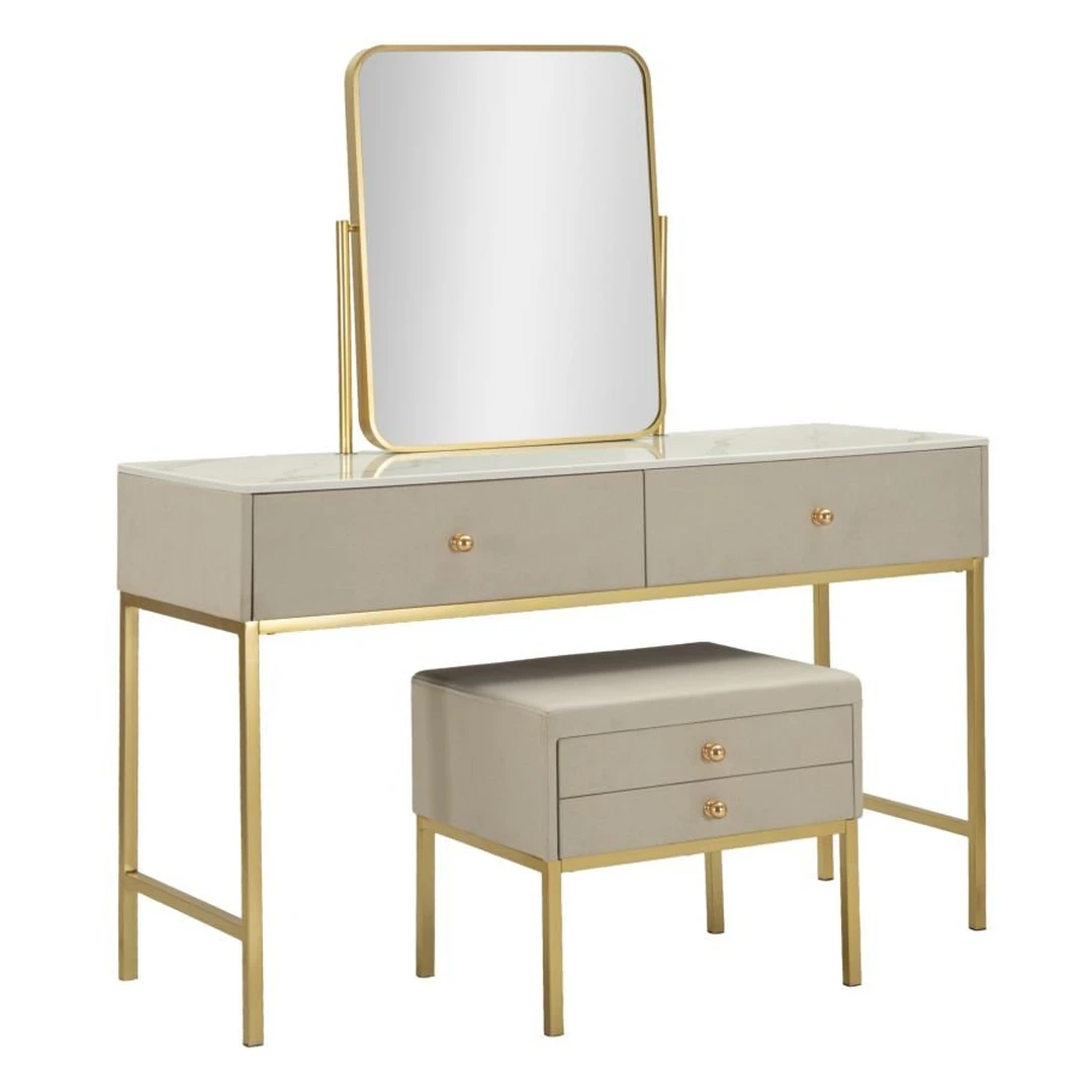 Kosmetinis staliukas Luxury, su veidrodžiu ir taburete, 120 × 75 × 45 cm - Kosmetiniai staliukai