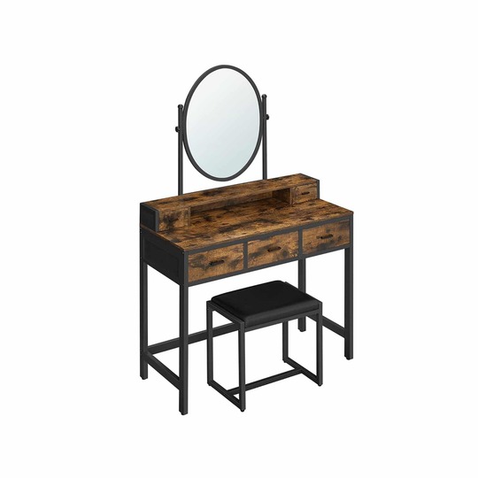 Kosmetinis staliukas su ovaliu veidrodžiu ir taburete - Kosmetiniai staliukai