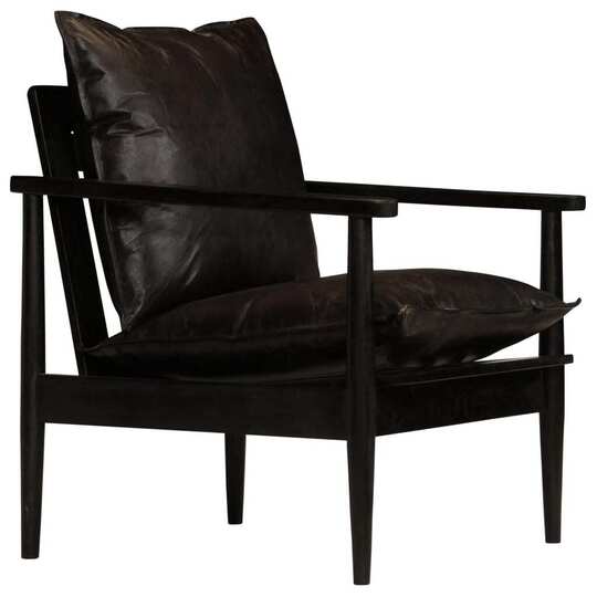 Krėslas, juodas, tikra oda, akacijos mediena - Foteliai