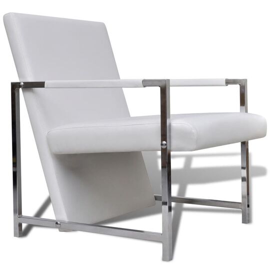 Krėslas su chromuotomis kojomis, baltas, dirbtinė oda - Foteliai