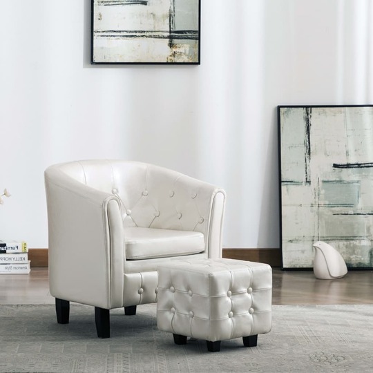 Krėslas su pakoja, baltos spalvos dirbtinė oda - Foteliai