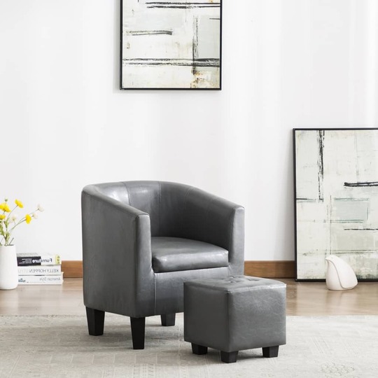 Krėslas su pakoja, pilkos spalvos, dirbtinė oda - Foteliai